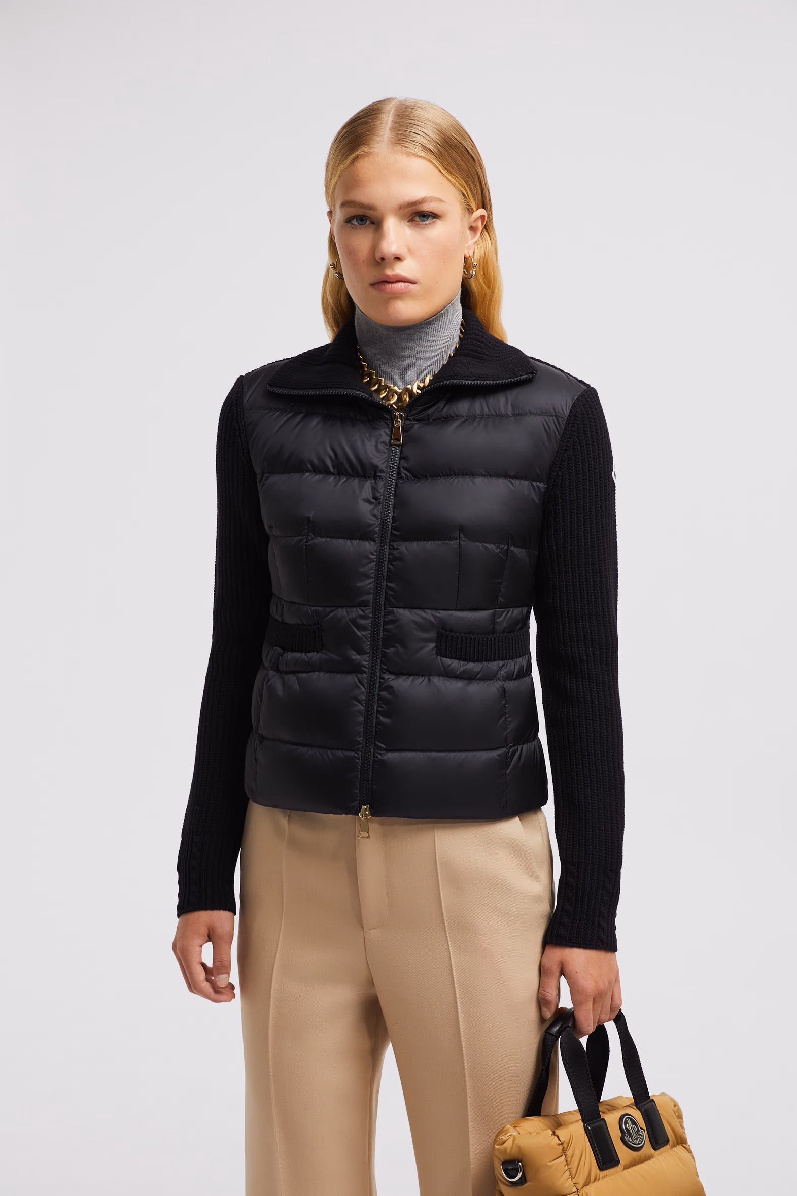 Padded Wool Zip-Up Cardigan Women Black Moncler